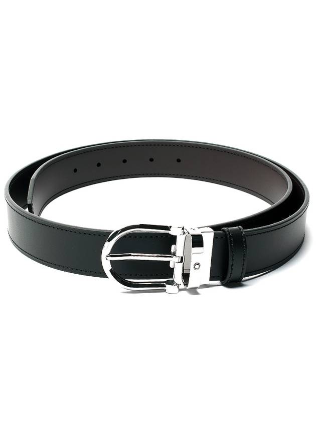 Horseshoe Buckle Reversible Leather Belt Black Brown - MONTBLANC - BALAAN 2