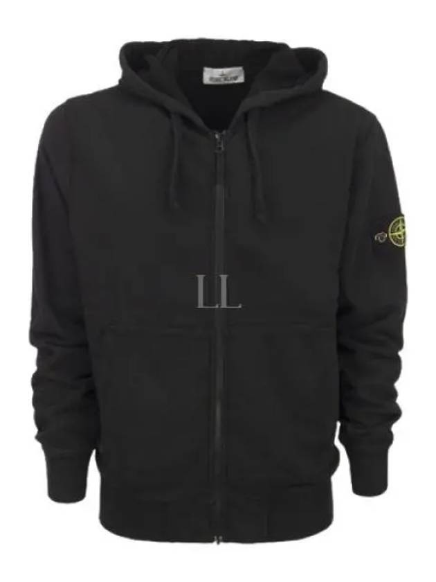 Garment Dyed Cotton Fleece Full Zip Hooded Jacket Black - STONE ISLAND - BALAAN 2