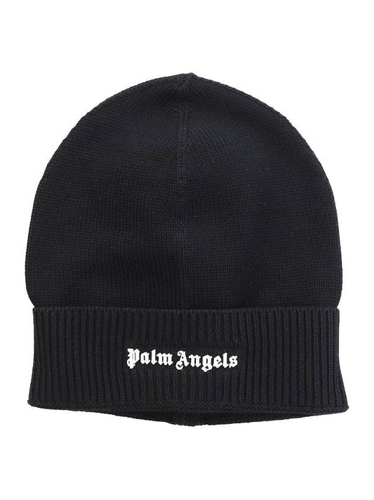 Logo Detail Cotton Beanie Black - PALM ANGELS - BALAAN 2