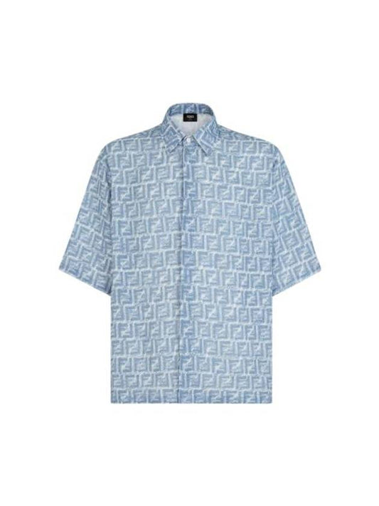 FF Linen Short Sleeve Shirt Blue - FENDI - BALAAN 1