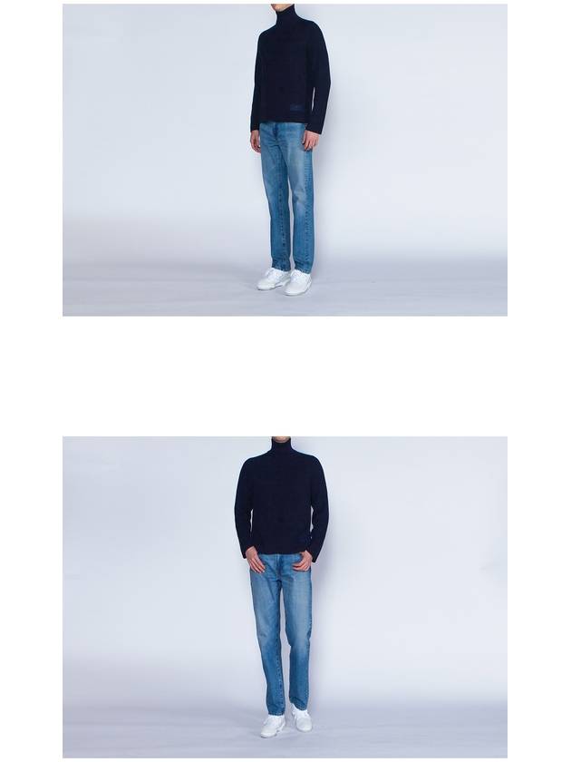 Logo Rib Turtleneck Navy - AMI - BALAAN 7