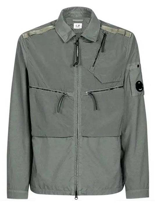 Men's Lens Waffen Garment Dye-over Zip-up Jacket Khaki - CP COMPANY - BALAAN.