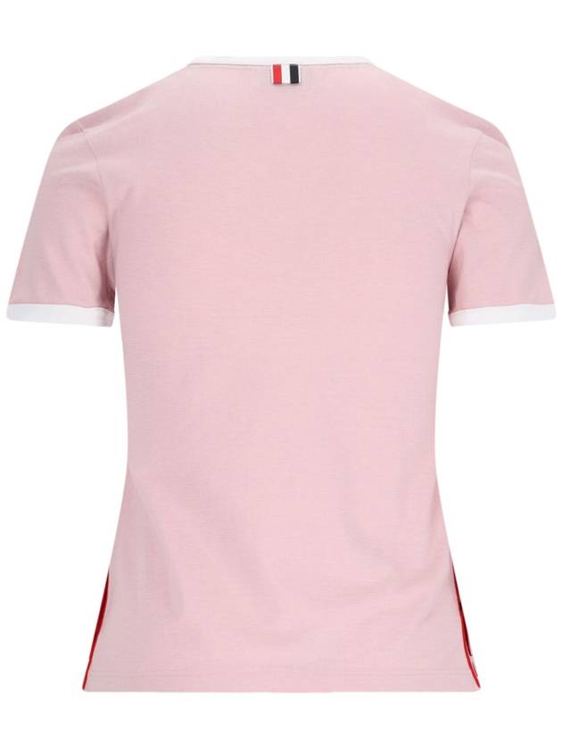 Women's Melange Jersey Ringer Short Sleeve T-Shirt Light Pink - THOM BROWNE - BALAAN 3