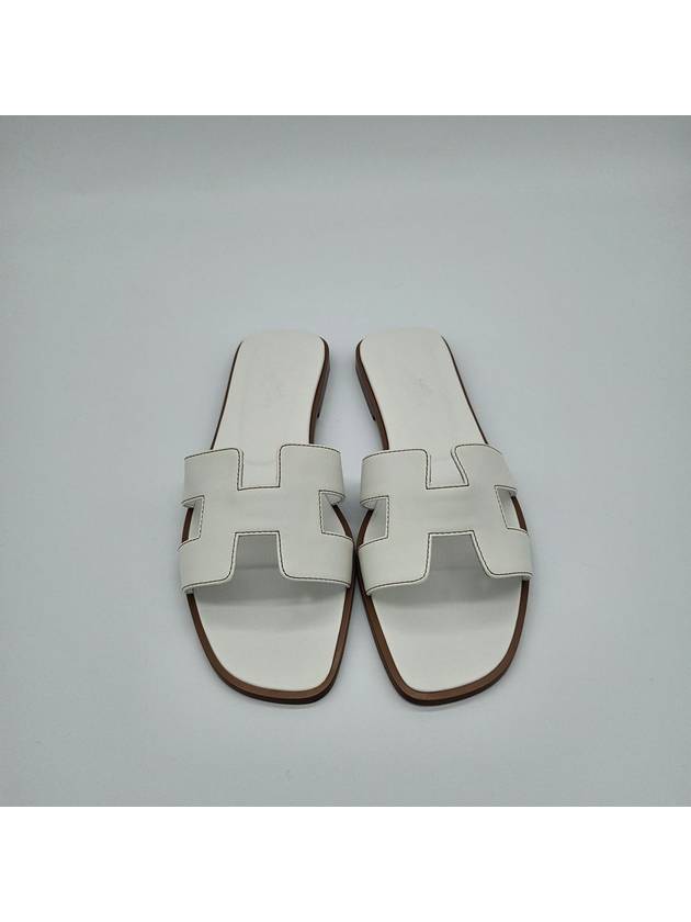 Oran Calfskin Slippers Blanc - HERMES - BALAAN 3