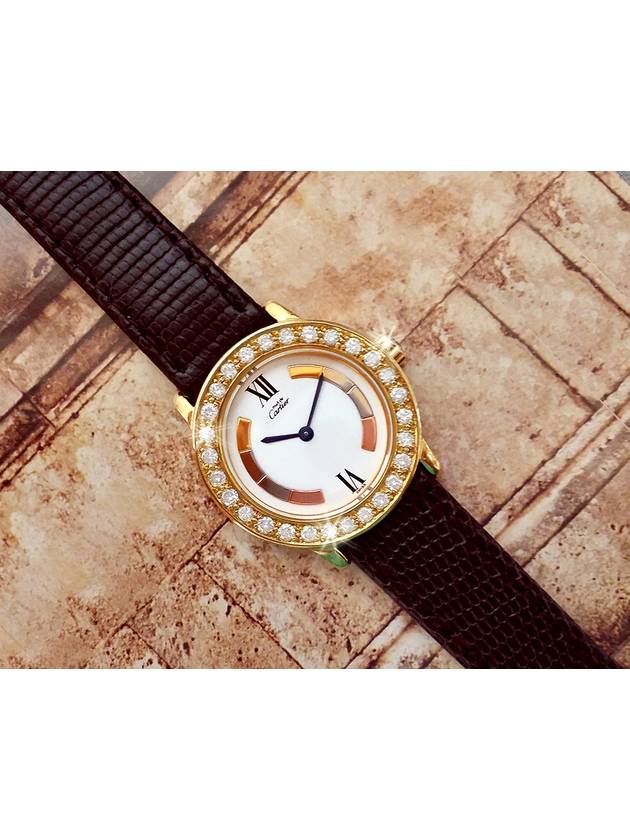 Ronde Big Diamond Trinity Dial 18K Gold Plated Women s Quartz Watch - CARTIER - BALAAN 2