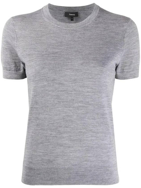 Women's Regal Wool Slim Crew Neck Short Sleeve T-Shirt Cool Heather Grey - THEORY - BALAAN 1