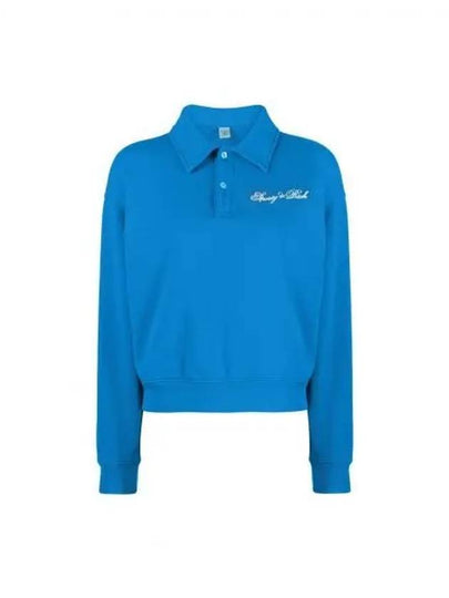 Embroidery Logo Long Sleeve Cotton Polo Shirt Blue - SPORTY & RICH - BALAAN 2