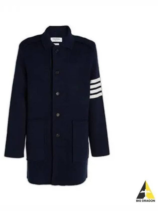 diagonal armband interlock cotton cashmere overcoat navy MKJ098A Y3028 - THOM BROWNE - BALAAN 1
