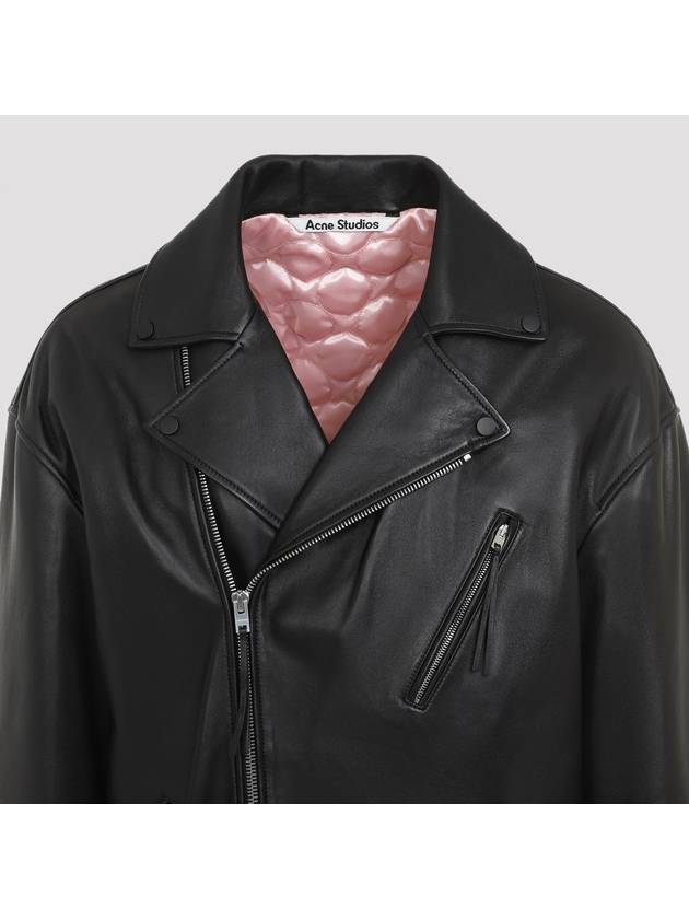 Leather Zip-Up Biker Jacket Black - ACNE STUDIOS - BALAAN 4