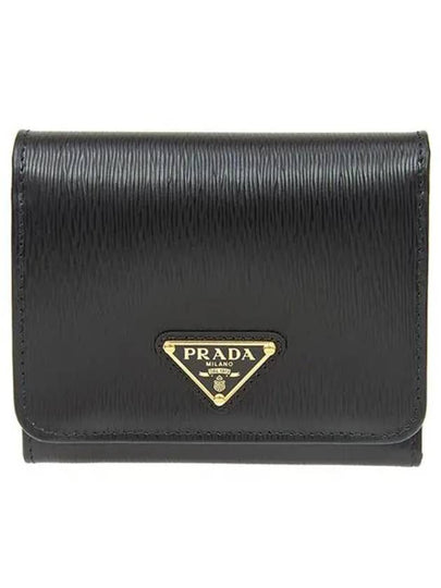 Triangle Logo Vitello Move Tri Fold Leather Half Wallet Black - PRADA - BALAAN 2