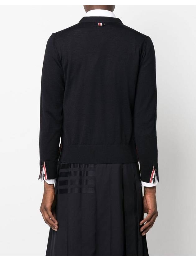 Men's Jersey Stitch V-Neck Cardigan Navy - THOM BROWNE - BALAAN 4