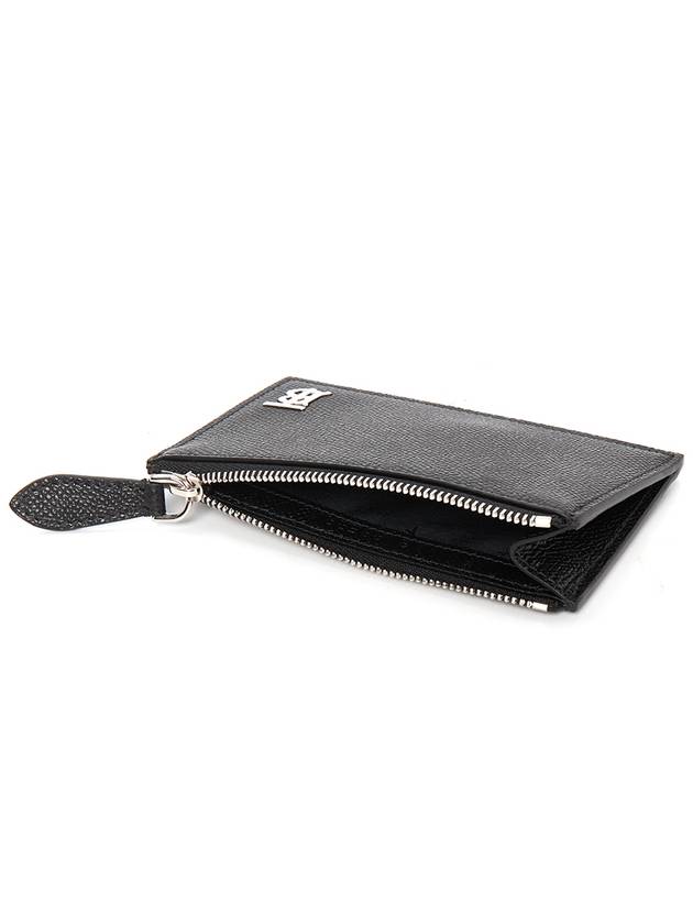 TB Logo Zipper Calfskin Card Wallet Black - BURBERRY - BALAAN 5