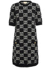 Women's GG Jacquard Short Sleeve Short Dress Black - GUCCI - BALAAN.