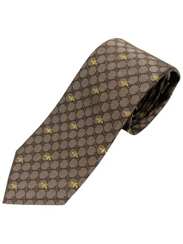 Interlocking GG Pattern Bee Print Tie Beigle - GUCCI - BALAAN 5