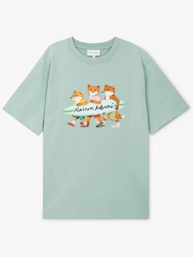 Surfing Foxes Logo Print Short Sleeve T-Shirt Sky Blue - MAISON KITSUNE - BALAAN 3