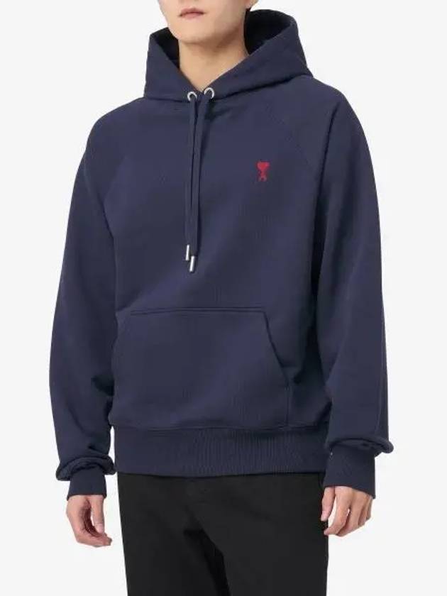 Embroidered Logo Organic Cotton Hoodie Navy - AMI - BALAAN 2