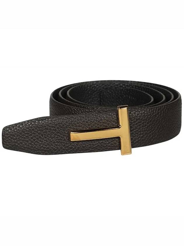 Gold Grain Leather T Icon Belt Brown Black - TOM FORD - BALAAN 5