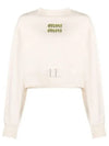 Embroidered Logo Cropped Sweatshirt Natural - MIU MIU - BALAAN 2