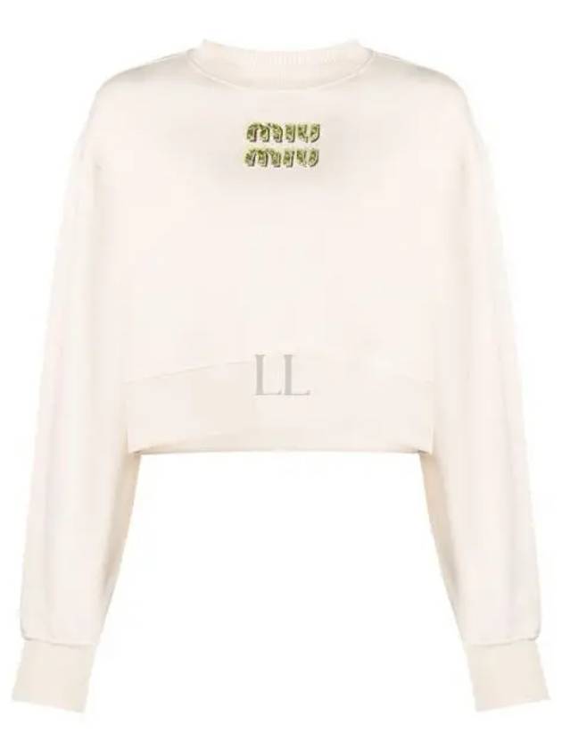 Embroidered Logo Cropped Sweatshirt Natural - MIU MIU - BALAAN 2