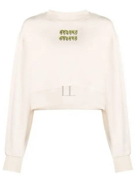 Embroidered Logo Cropped Sweatshirt Natural - MIU MIU - BALAAN 2