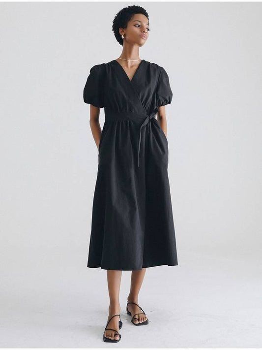 Puff sleeve wrap dress BLACK - STAY WITH ME - BALAAN 1