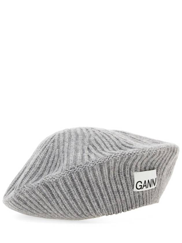 Logo Rib Edge Wool Beret Paloma Melange - GANNI - BALAAN 3