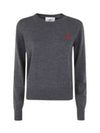 Heart Logo Crew Neck Merino Wool Knit Top Grey - AMI - BALAAN 2