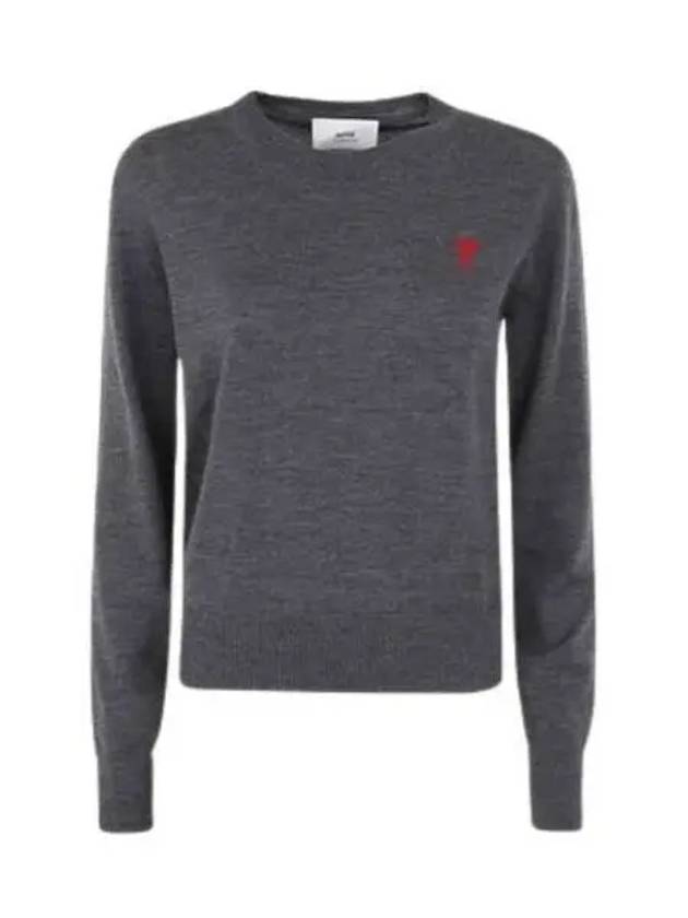 Heart Logo Crew Neck Merino Wool Knit Top Grey - AMI - BALAAN 2