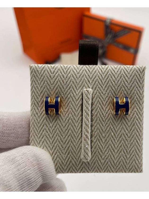 Mini Pop H Earrings Gold Bleu Saphir - HERMES - BALAAN 2