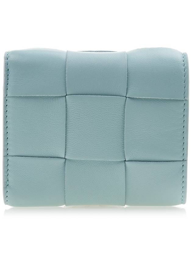 Cassette Tri-Fold Zipper Small Half Wallet Teal Washed - BOTTEGA VENETA - BALAAN 4