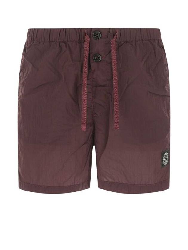 Logo Patch Swim Shorts Burgundy - STONE ISLAND - BALAAN.