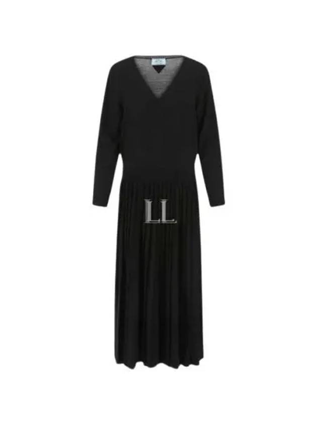 Logo Plaque Zipper Viscose Long Dress Black - PRADA - BALAAN 2