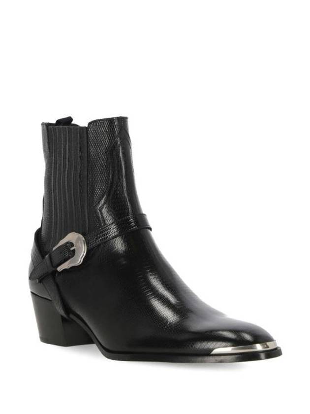 Harness Metal Toe Tejus Stamped Calfskin Western Chelsea Boots Black - CELINE - BALAAN 3