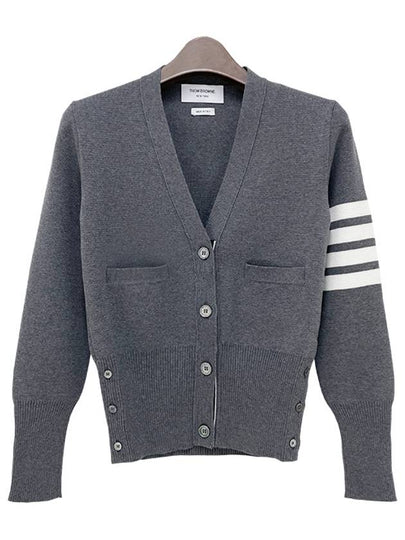 Cotton 4-Bar Milano Classic V-Neck Cardigan Medium Grey - THOM BROWNE - BALAAN 2