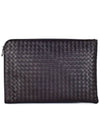 Intrecciato Weaving Zipper Medium Clutch Bag Dark Brown - BOTTEGA VENETA - BALAAN 2