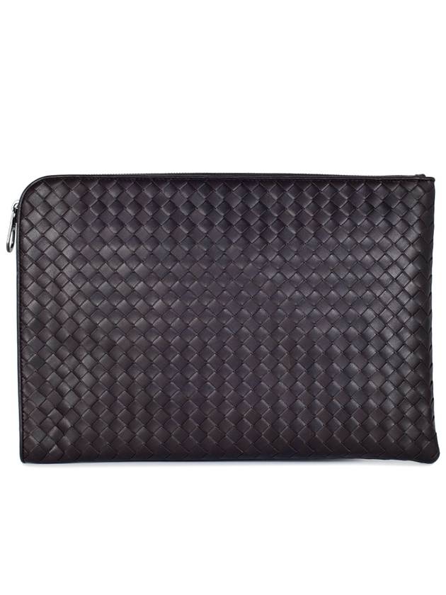 Intrecciato Weaving Zipper Medium Clutch Bag Dark Brown - BOTTEGA VENETA - BALAAN 2