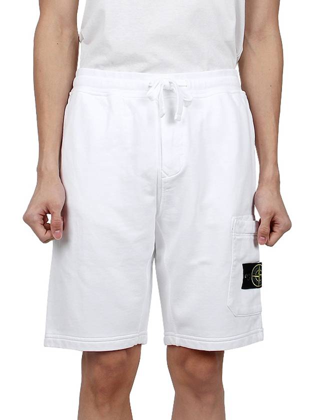 Cotton Fleece Cargo Bermuda Shorts White - STONE ISLAND - BALAAN 3