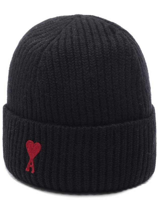 Heart Logo Wool Beanie Black - AMI - BALAAN 4