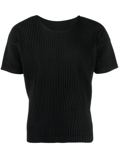 Pleated Short Slevee T-Shirt Black - ISSEY MIYAKE - BALAAN 1