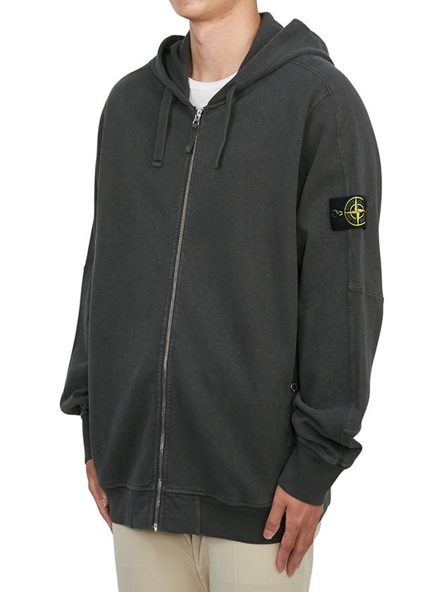 Men's Garment Dyed Malfile Zip Up Hoodie Grey - STONE ISLAND - BALAAN 4