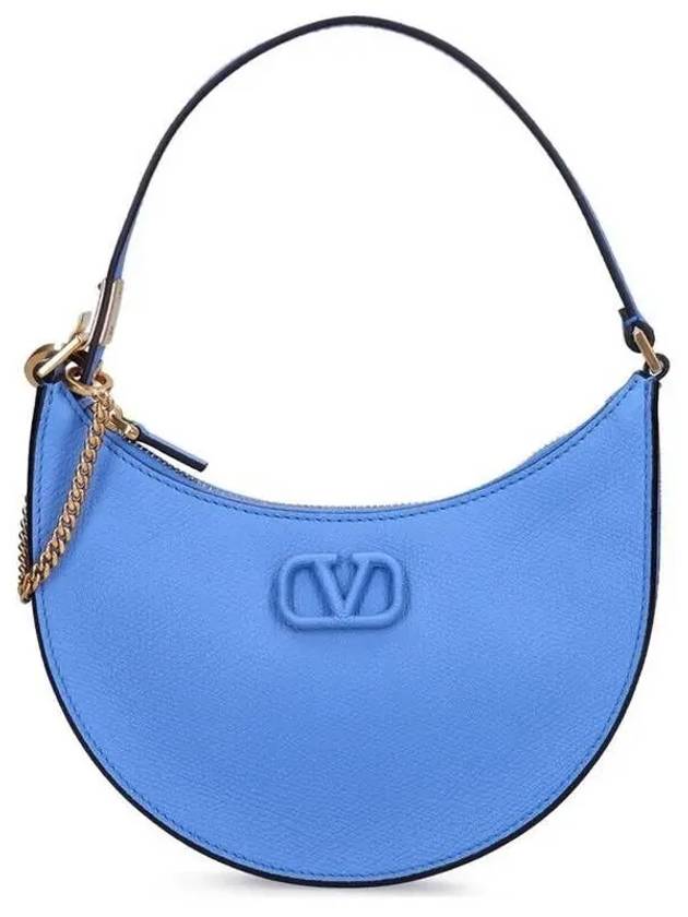 V Logo Hobo Leather Shoulder Bag Sky Blue - VALENTINO - BALAAN 2