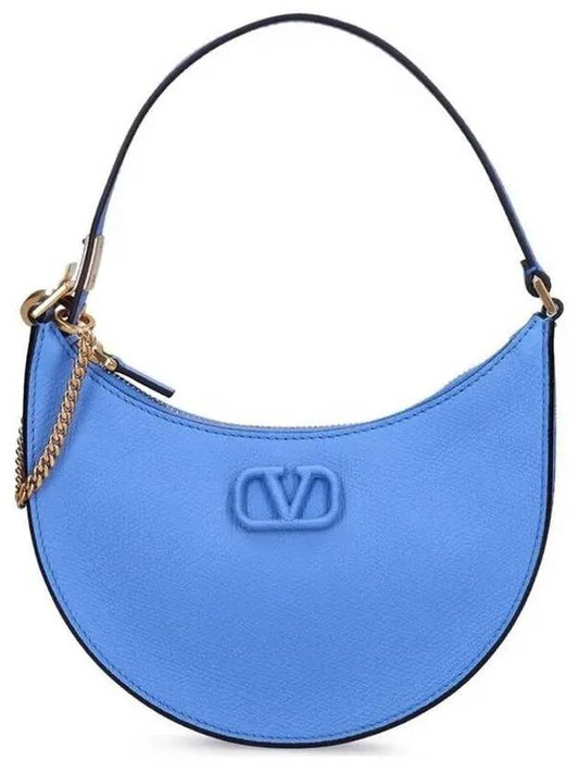 V Logo Hobo Leather Shoulder Bag Sky Blue - VALENTINO - BALAAN 2