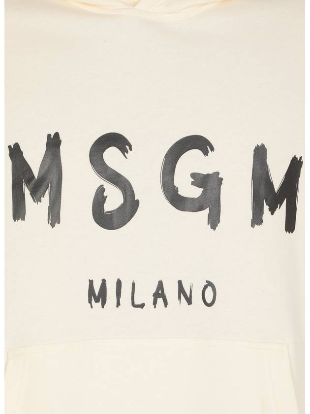 Milano Brushed Logo Cotton Hoodie Beige - MSGM - BALAAN 6