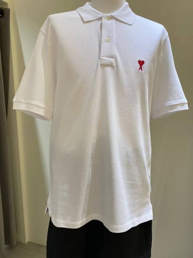 Small Heart Logo Polo Shirt White - AMI - BALAAN 2