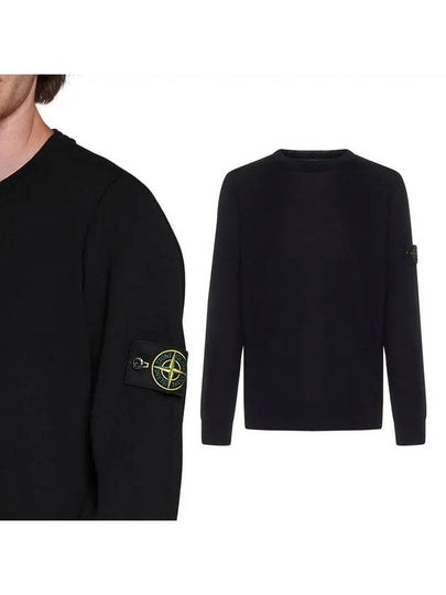 Logo Patch Round Neck Knit Top Black - STONE ISLAND - BALAAN 2