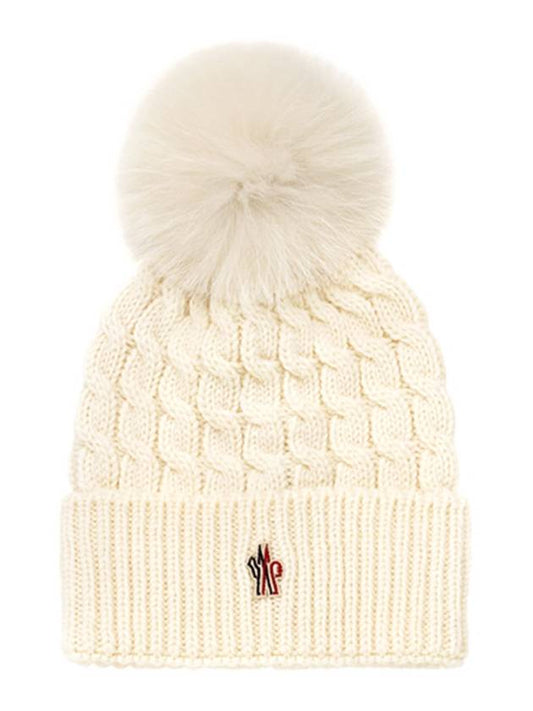 White Logo Grenoble Pom Pom Wool Beanie 3B00018 0402A 034 - MONCLER - BALAAN 1