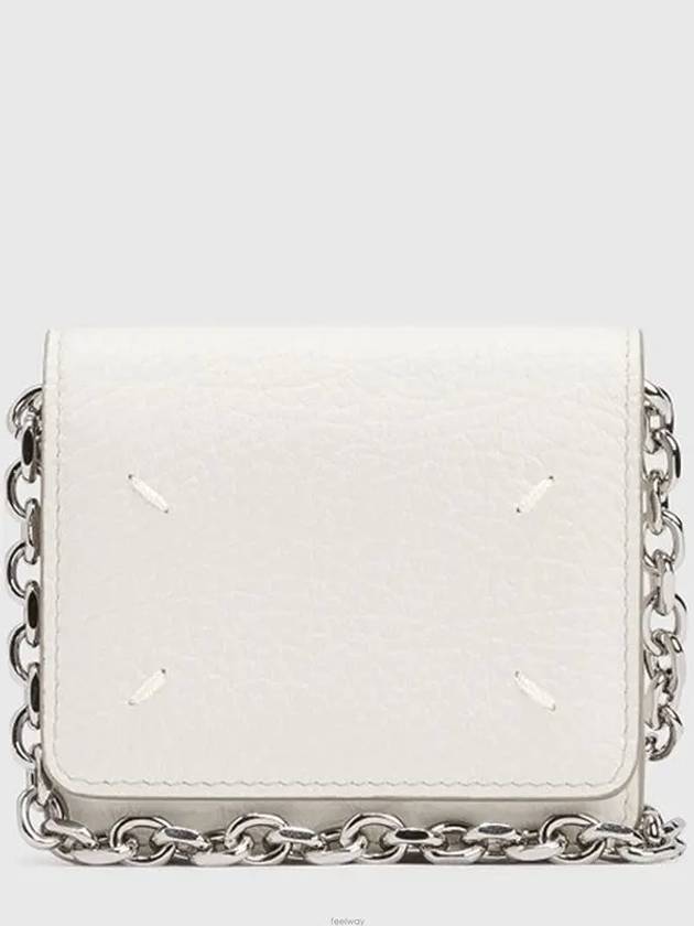 Embossed Leather Chain Card Wallet White - MAISON MARGIELA - BALAAN 2