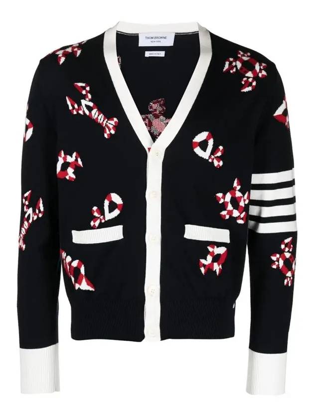 Gem Icons Intarsia Cardigan Navy - THOM BROWNE - BALAAN 3