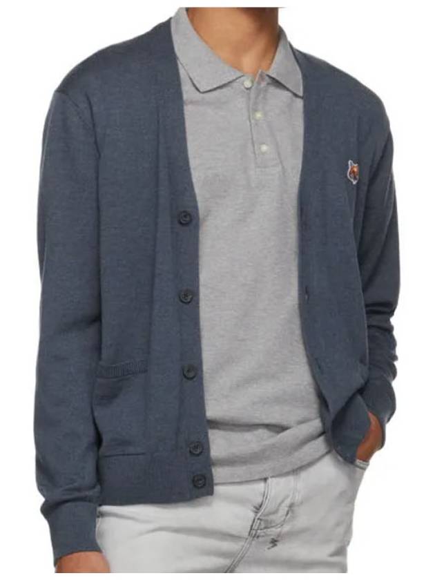 Fox Head Logo Classic Wool Cardigan Blue Melange - MAISON KITSUNE - BALAAN 7