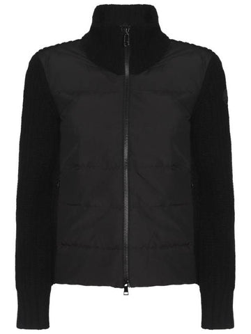 Zip-Up Padding Knit Cardigan Black - MONCLER - BALAAN 1